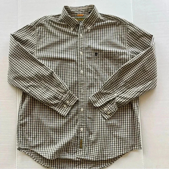 Mens Timberland Sz  Large Yellow,Tan,Black Plaid Long Sleeve Button Down Shirt - Picture 9 of 10